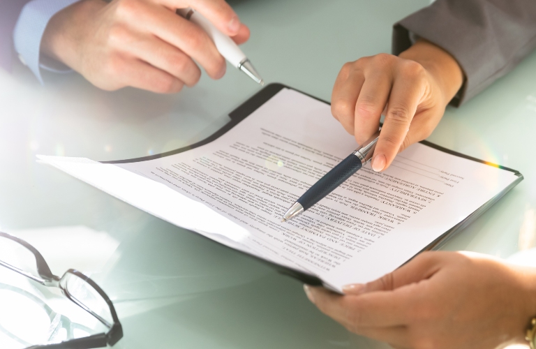 lawyer and client review documents together