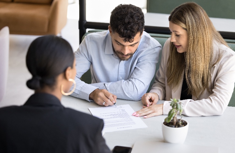couple is consulting with lawyer