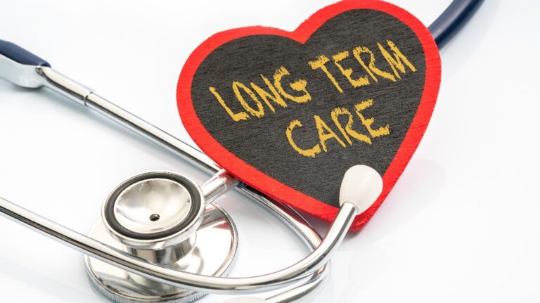 Stethoscope and red heart with long term care