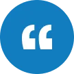 Blue circular icon with white quotation marks centered inside.